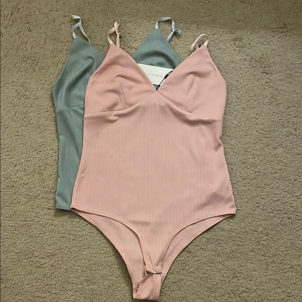 Dance&Marvel Green & Pink Ribbed Bodysuit